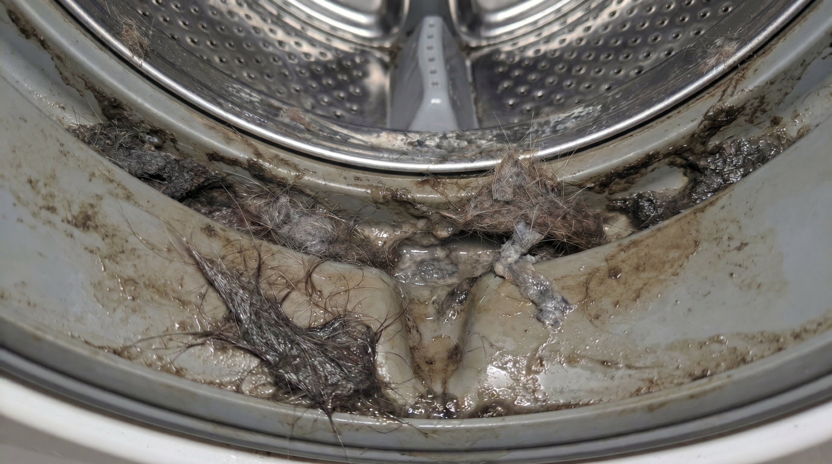 Washing machine with pet fur buildup