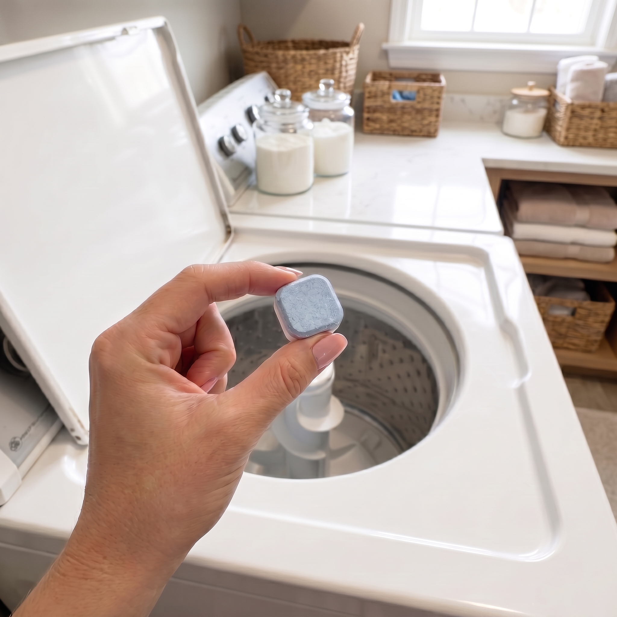 SepticSafe tablet dropping into washer drum