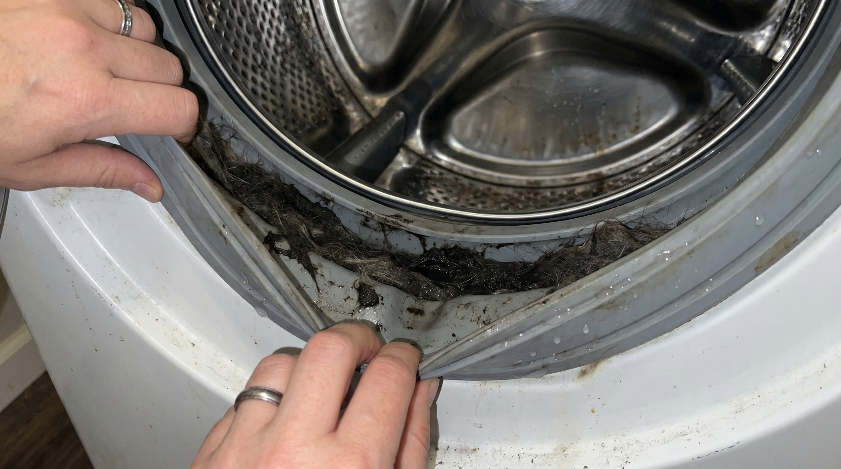 Fur embedded deep in washer seal
