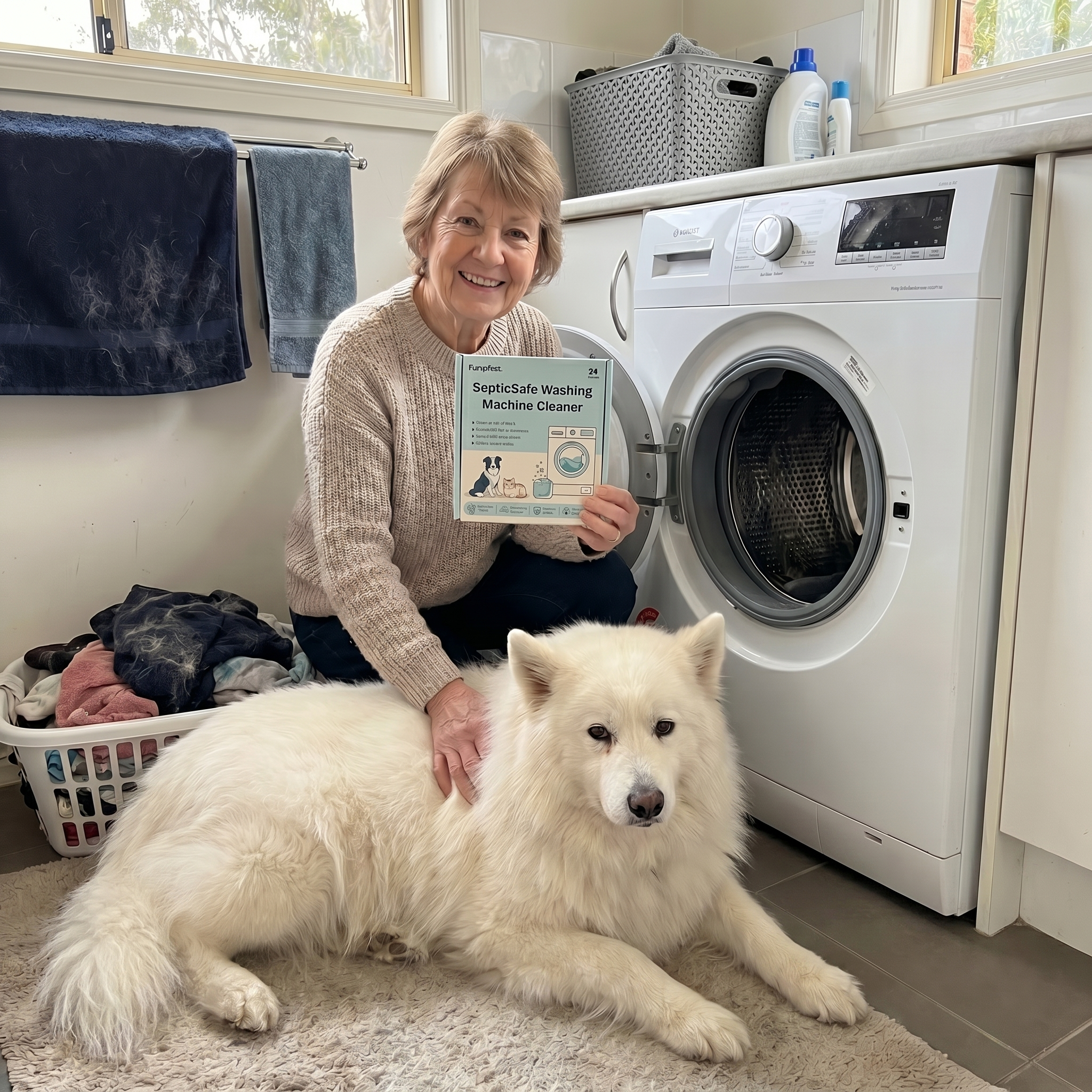Customer with Samoyed and SepticSafe